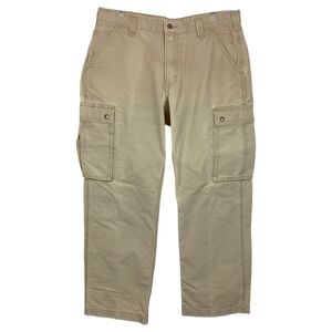 Carhartt Cargo Pants 34x28 Khaki Relaxed Fit Rugged Flex Canvas Workwear Y2K